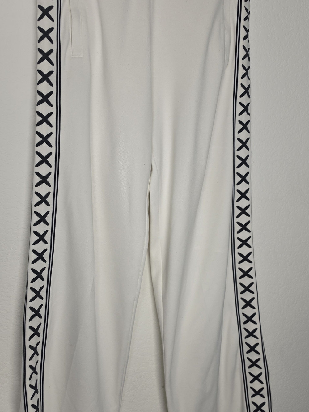 Tory Sport White Track Pants with Black X-Trim Side Stripes